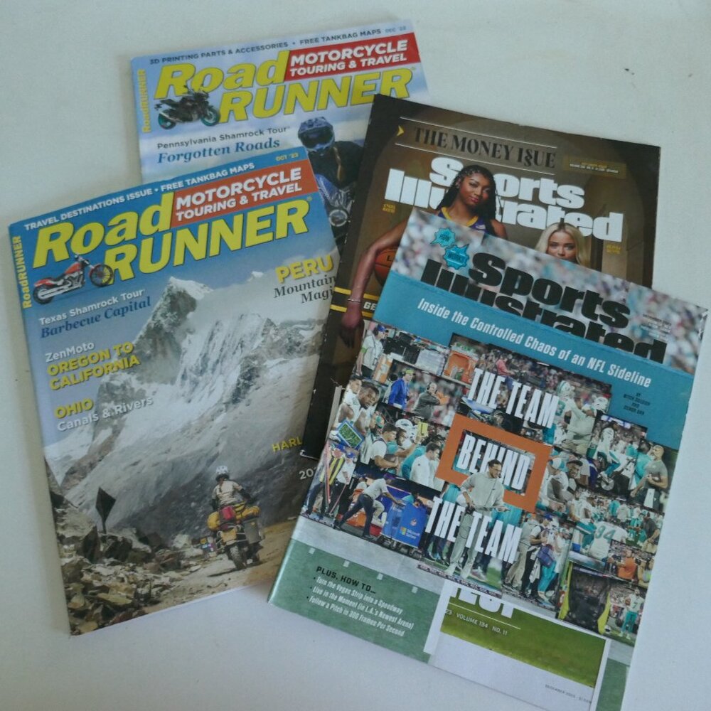 4 magazines Sports Illustrated and Road Runner Motorcycle Touring and Travel